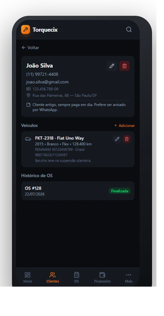 Ficha do cliente no Torquecix
